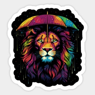 Lion Rainy Day With Umbrella Sticker